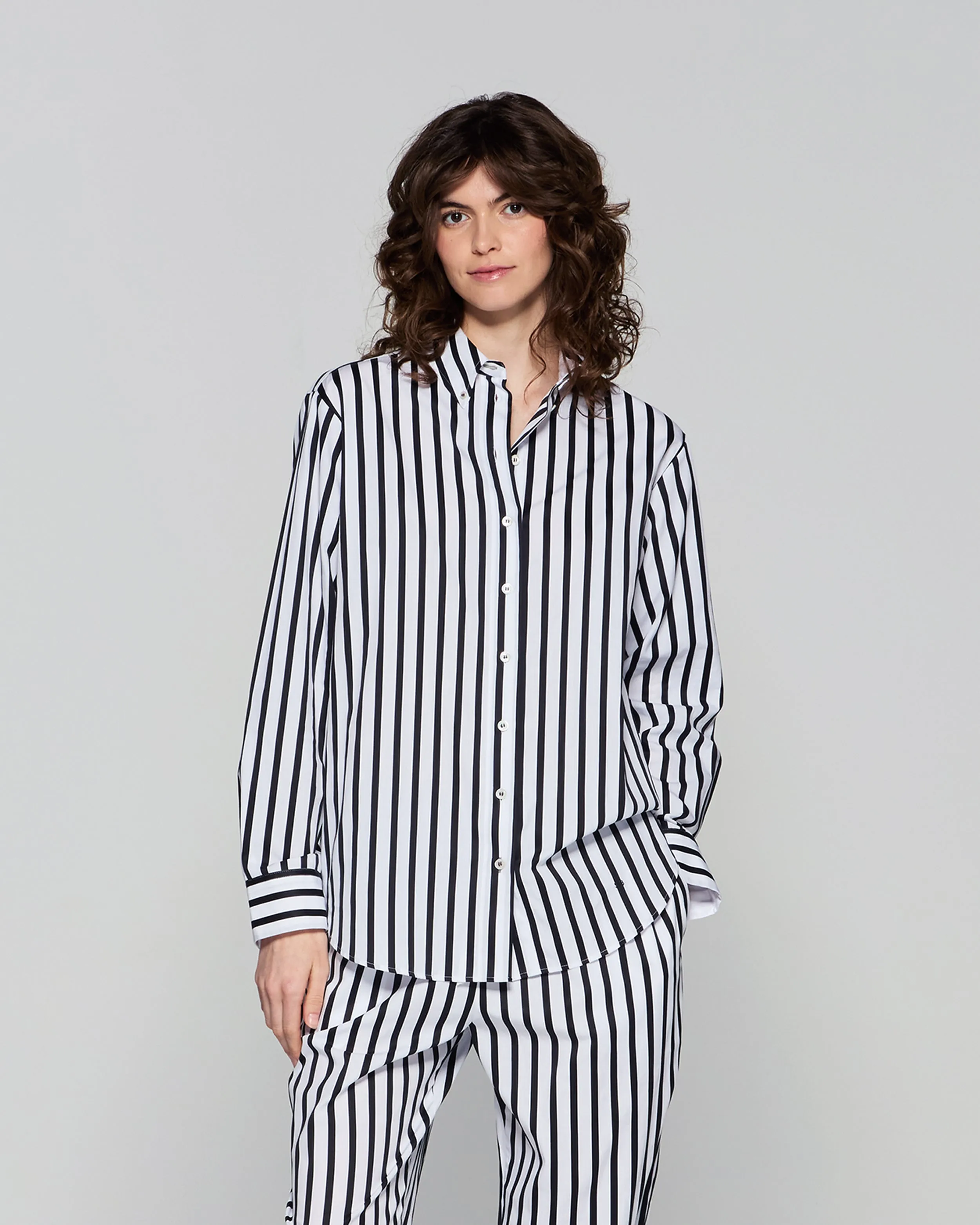 Striped Button Down Shirt - White/Black