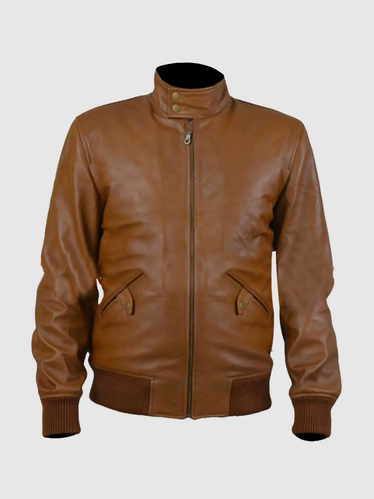 Tan Leather Bomber Jacket Men