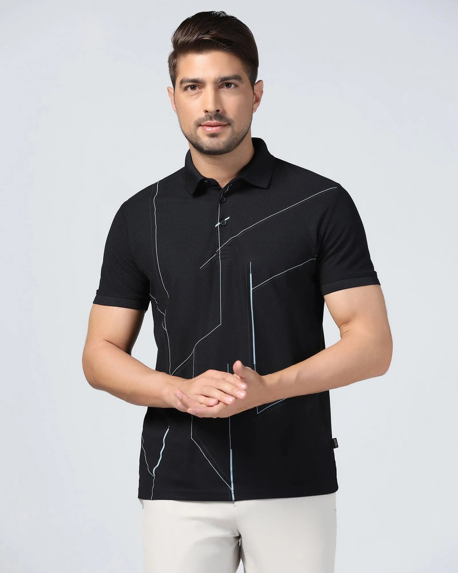 TechPro Polo Black Printed T-Shirt - Vine