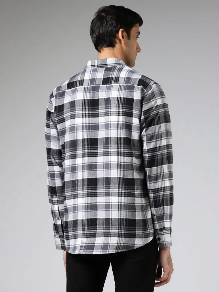 WES Casuals Black Plaid Checked Cotton Relaxed-Fit Shirt