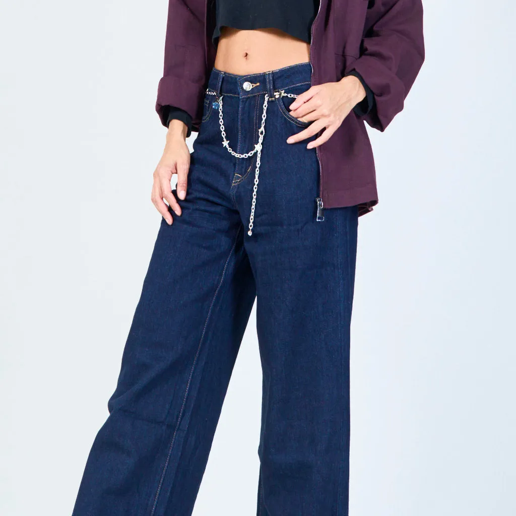 Wide-leg denim jeans with chain detail wholesale