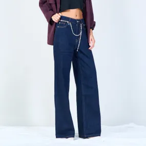 Wide-leg denim jeans with chain detail wholesale