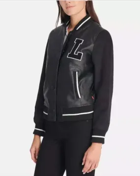 Women's Black Media Letterman Varsity Bomber Jacket