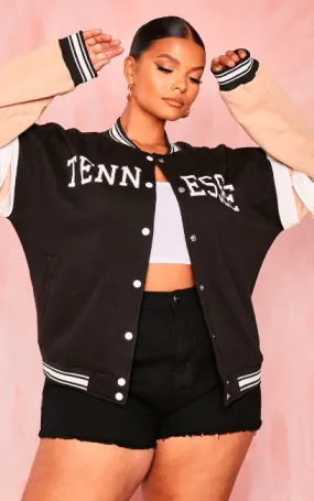 Women's Black Varsity Bomber Leather Jacket with Pink Sleeves