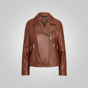 Women's Brown Moto Lambskin Motorcycle Jacket