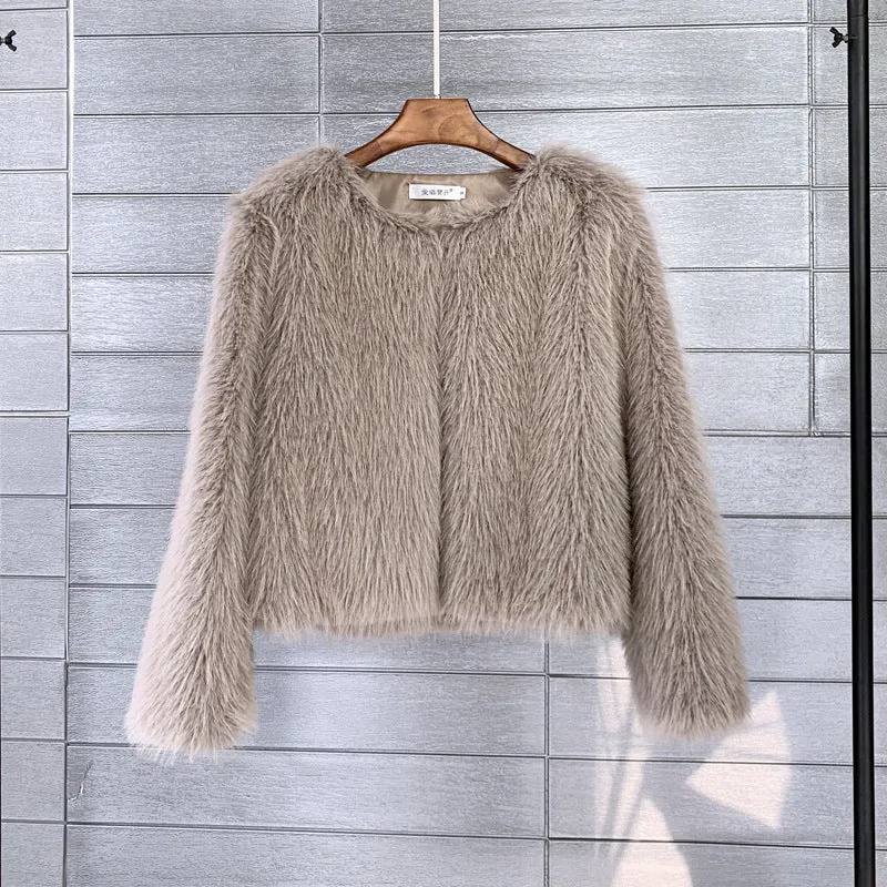 Women's Imitation Tuscan Fur Korean Style Solid Coats