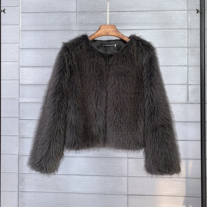 Women's Imitation Tuscan Fur Korean Style Solid Coats