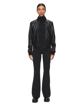 Women's Leather Bomber Jacket in Black