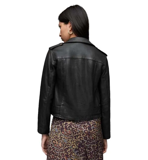 Women’s Moto Style Black Genuine Leather Jacket Motorcycle Slim Fit