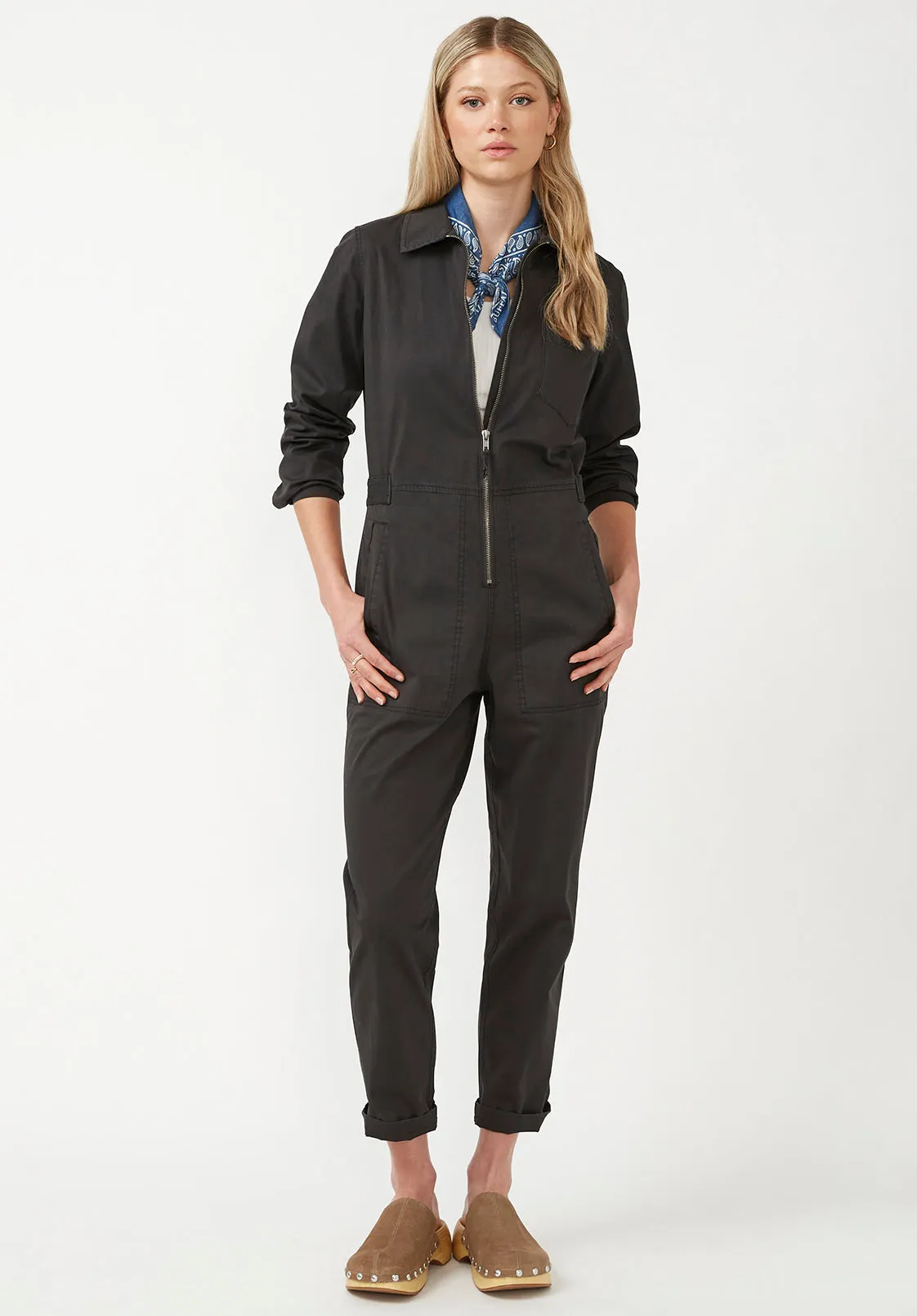 Yuna Women's Long Sleeve Utility Jumpsuit in Dark Grey - WB0003F