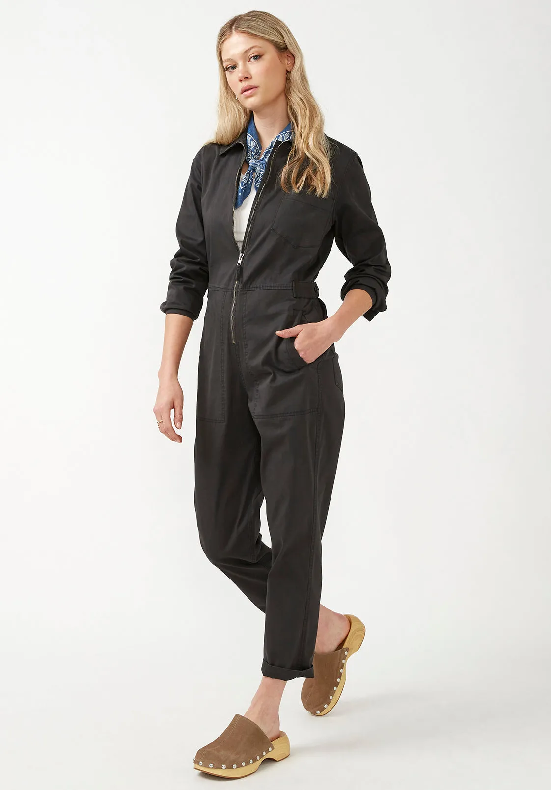 Yuna Women's Long Sleeve Utility Jumpsuit in Dark Grey - WB0003F